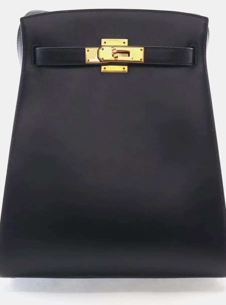 Hermes Kelly Sport MM Black Box Calfskin Leather Shoulder Bag