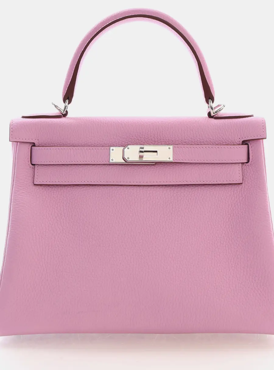 Hermes Kelly Retourne 28 Mauve Sylvestre Togo Calfskin Leather Top Handle Bag