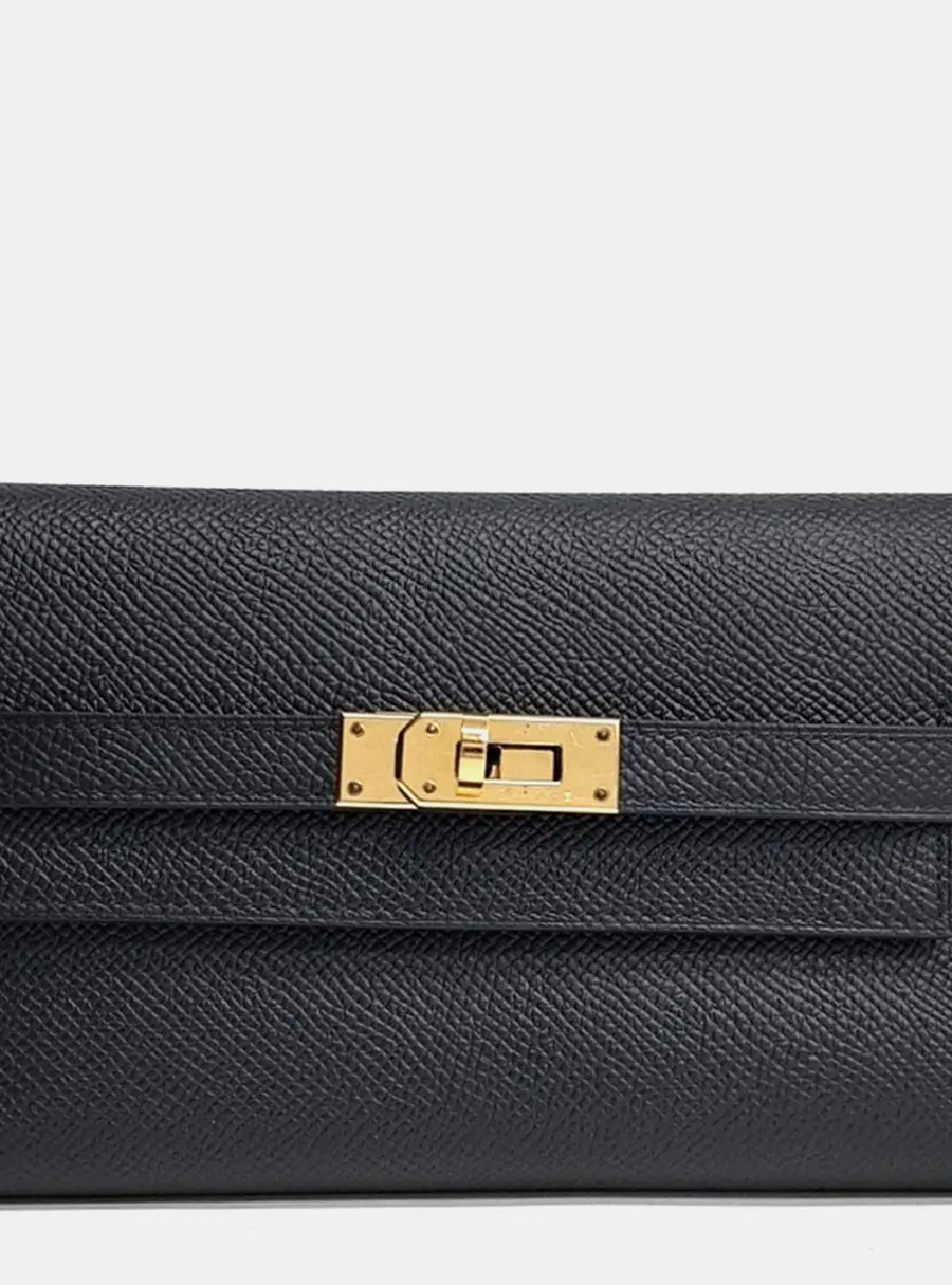 Hermes Kelly Medium Black Epsom Leather Wallet Bag