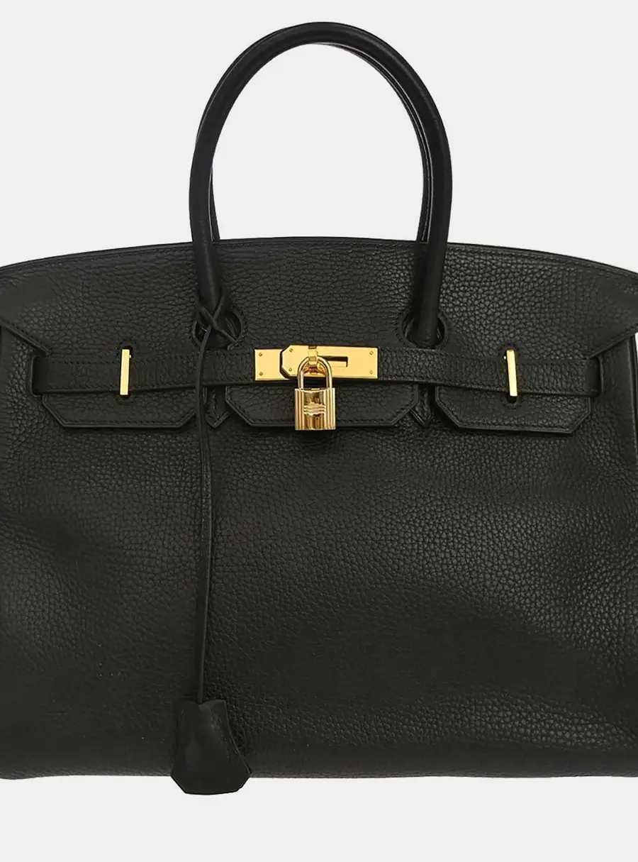 Hermes Birkin 35 Black Taurillon Clemence Leather Top Handle Bag