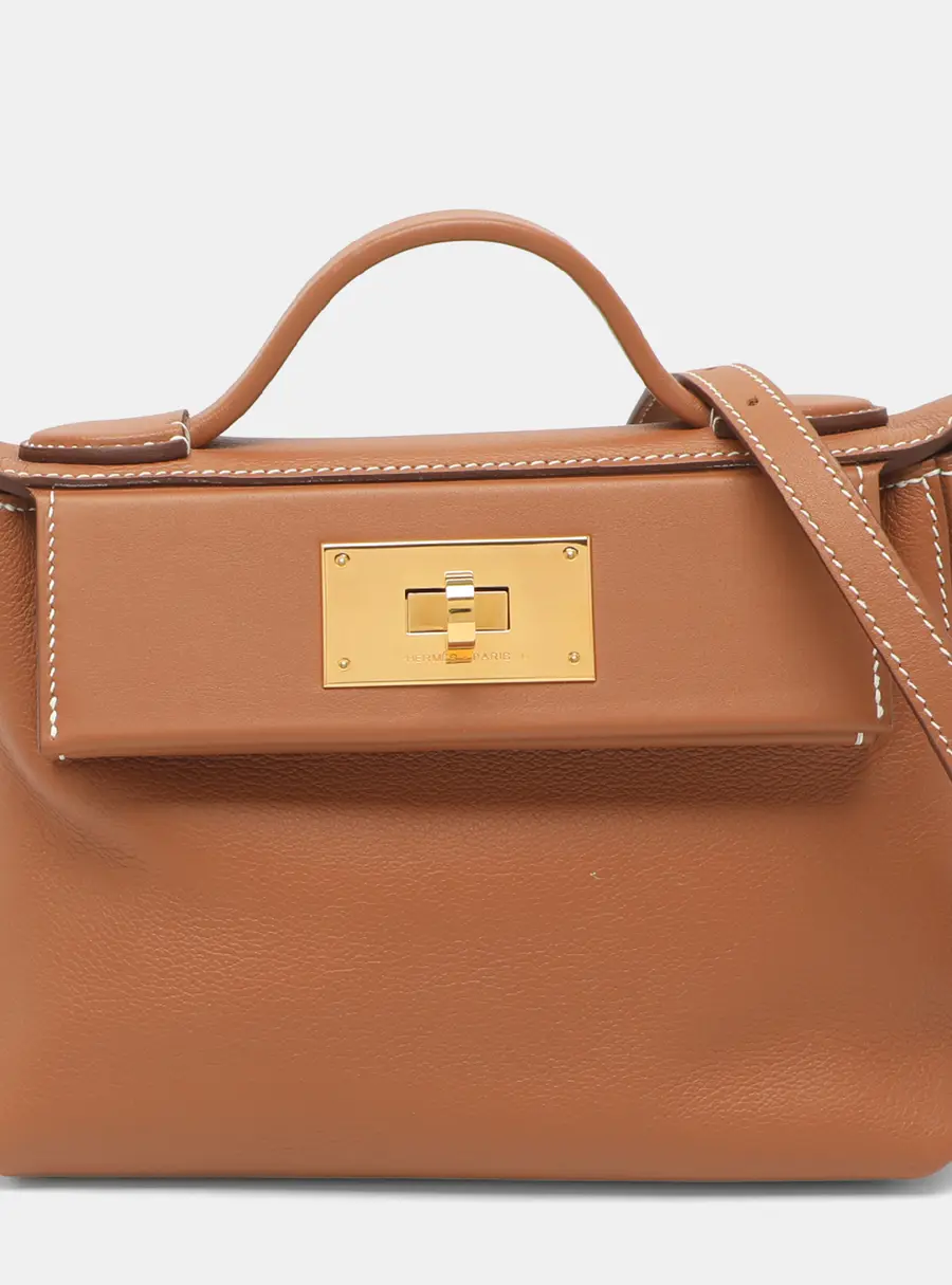 Herm&egrave;s 24/24 21 Gold Finish Gold Evercolor and Swift Leather Top Handle Bag