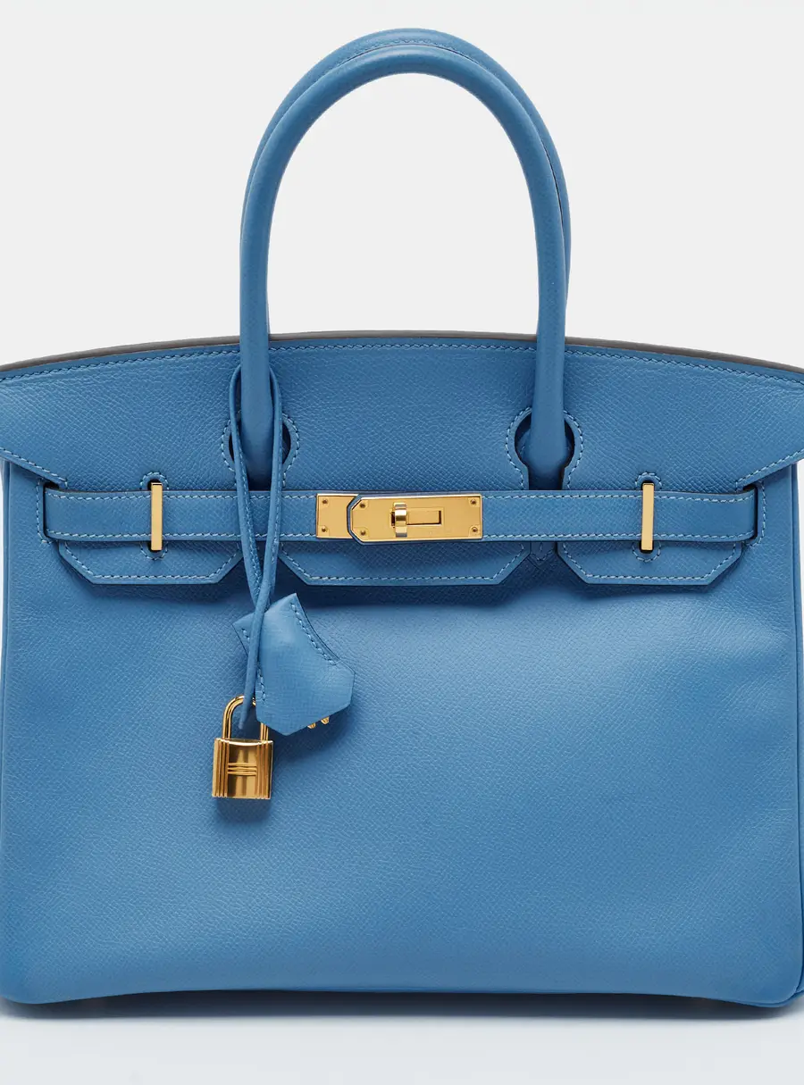 Hermes Birkin 30 Gold Finish Bleu Paradise Epsom Leather Tote