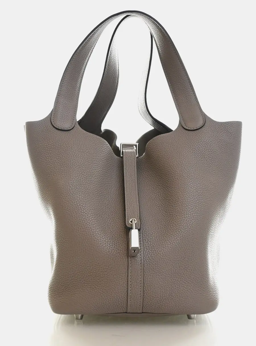 Hermes Picotin Lock 22 Gris Asphalte Clemence Calfskin Leather Tote Bag