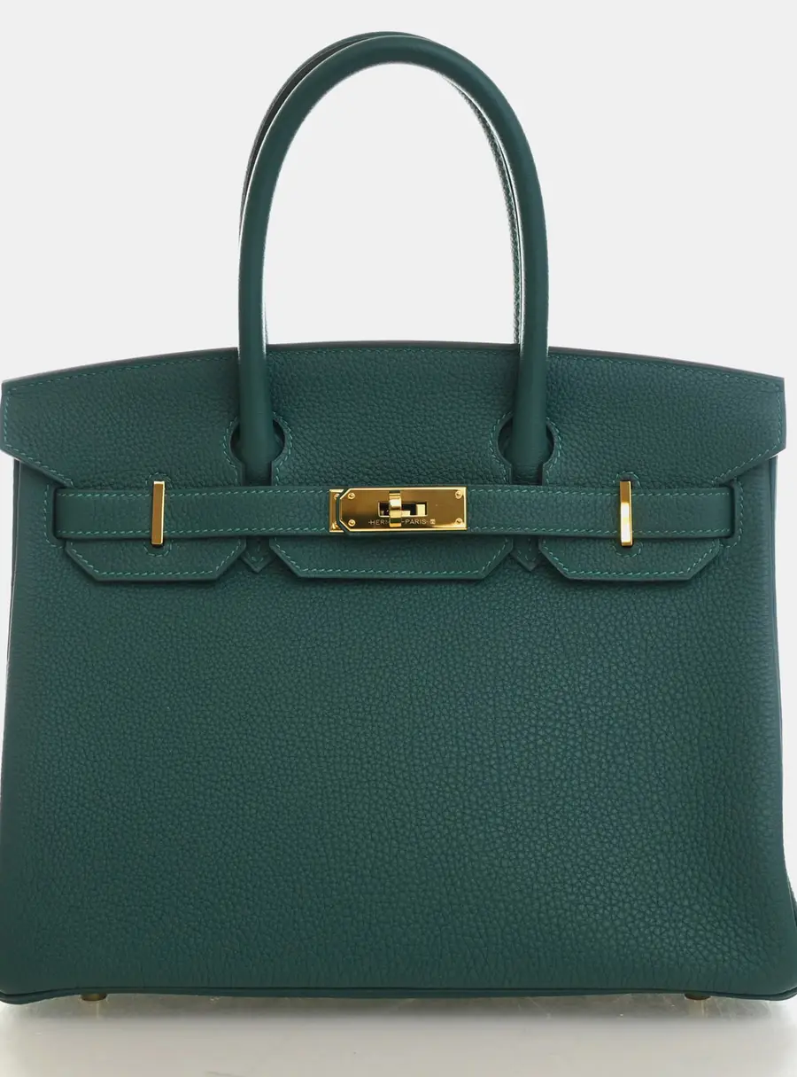 Hermes Birkin 30 Malachite Togo Calfskin Leather Top Handle Bag