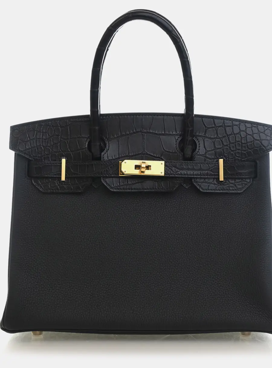 Hermes Birkin 30 Noir Togo Calfskin Leather Top Handle Bag