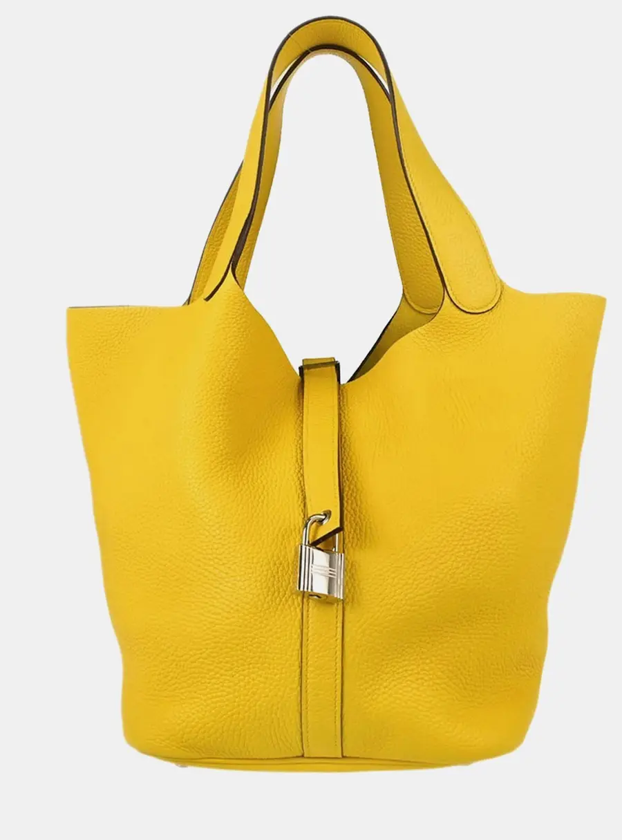 Hermes Picotin Lock 26 GM Jaune de Naples Taurillon Clemence Leather Tote Bag