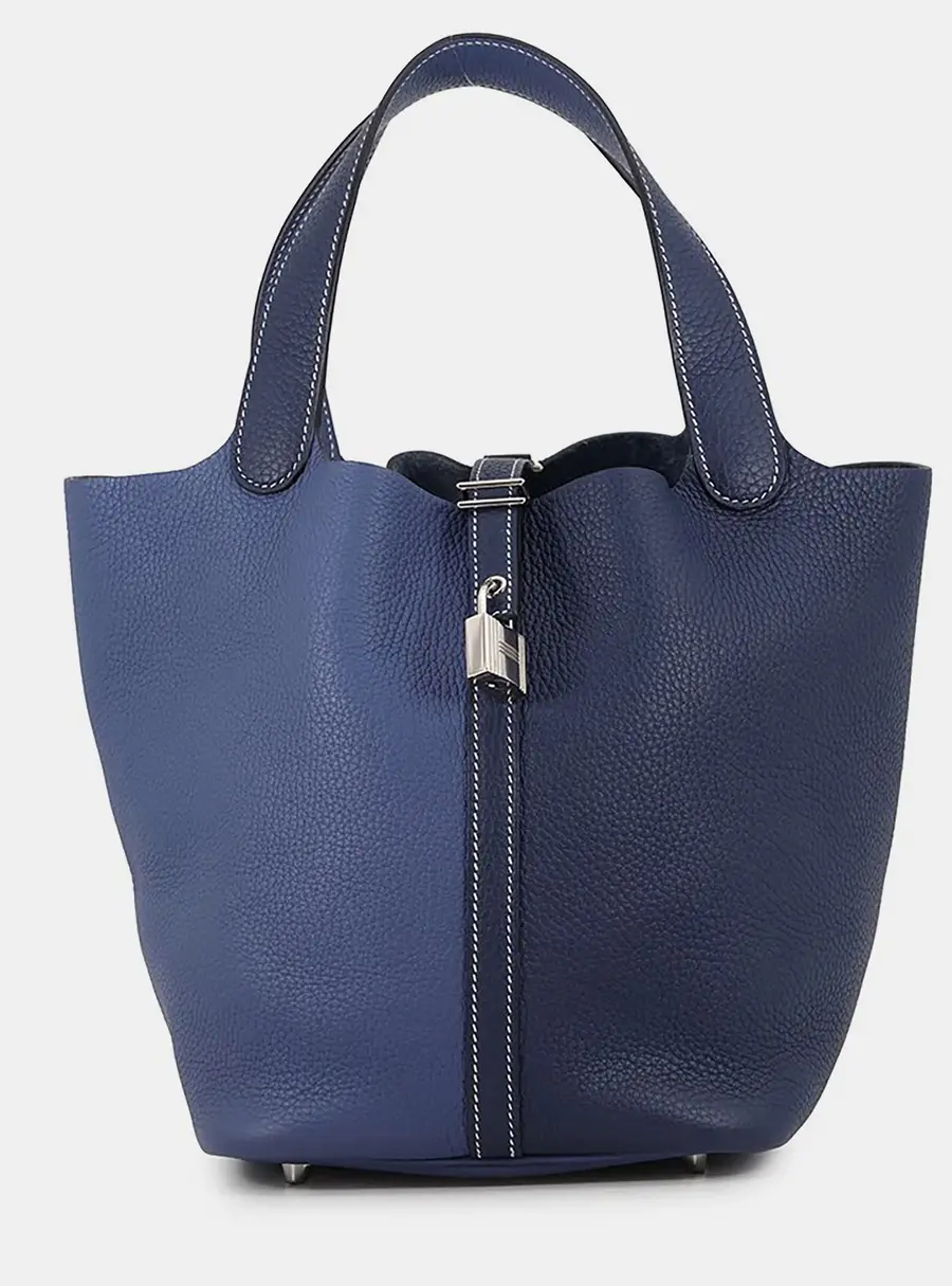 Hermes Picotin Lock Casaque Blue Saphir/Blue Brighton Taurillon Clemence Size MM