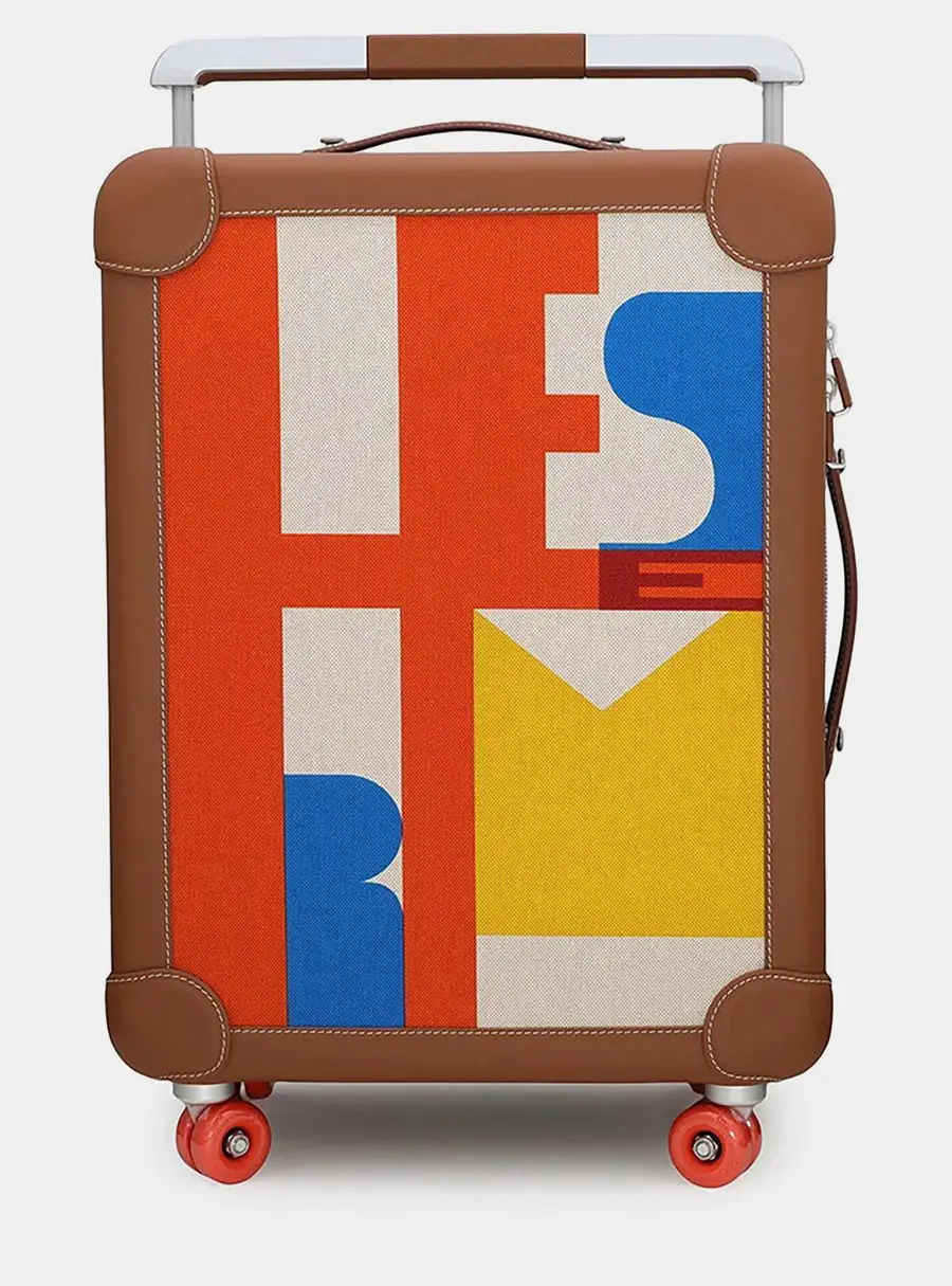 Hermes Rms Rolling Mobility Suitcase Capucine / Ecru / Beige / Fauve / Orange Aa Toile H Plume Taurillon Legato