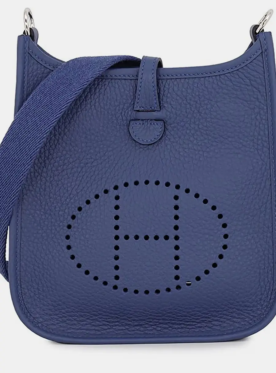 Hermes Evelyne Long Blue Tie Taurillon Clemence Size TPM