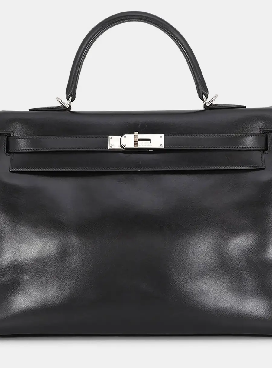 Hermes Kelly Retourne Black Box Calf Leather Size 35