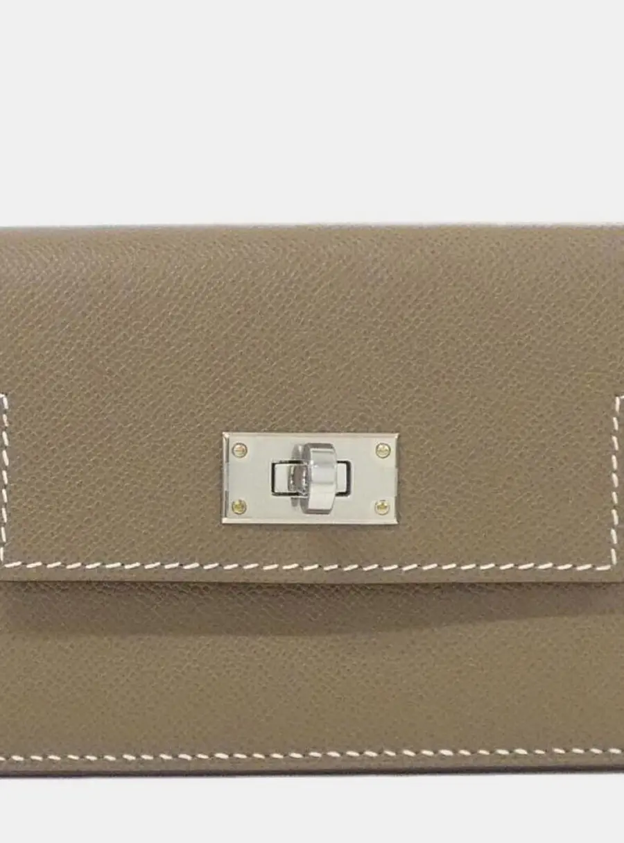 Hermes Kelly Pocket Slim etoupe Madame Calfskin Leather Wallet