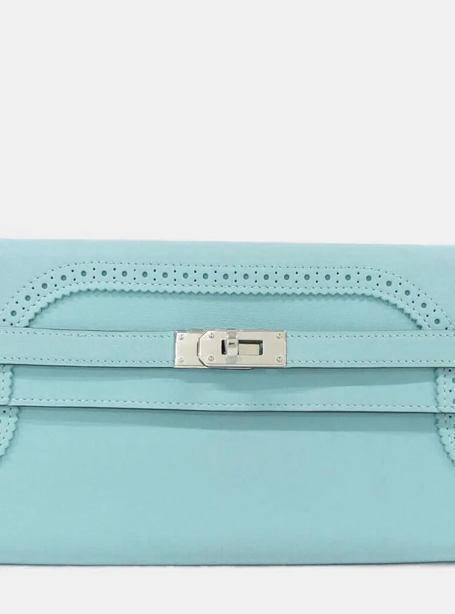 Hermes Kelly Ghillies Bleu Atoll Swift Calfskin Leather Long Wallet