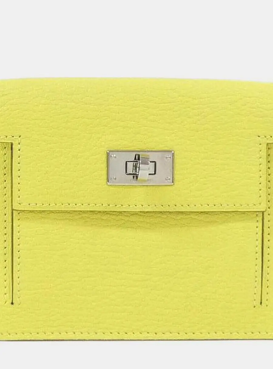 Hermes Kelly Pocket Compact Lime Chevre Mysore Leather Wallet