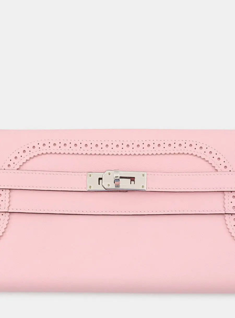 Hermes Ghillies Kelly Rose Sakura Swift Leather Long Wallet