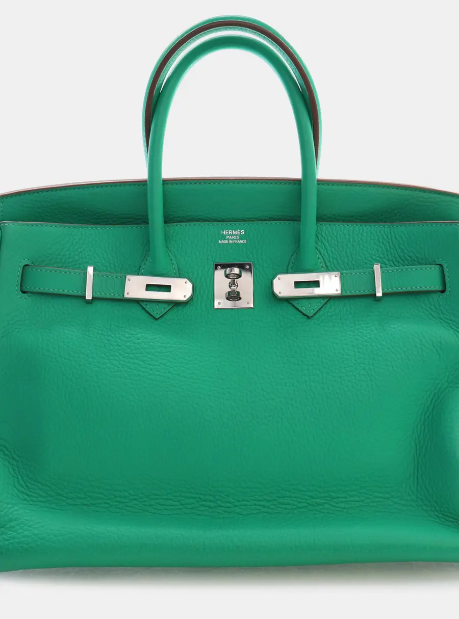 Hermes Birkin 35 Green Taurillon Clemence Leather Top Handle Bag