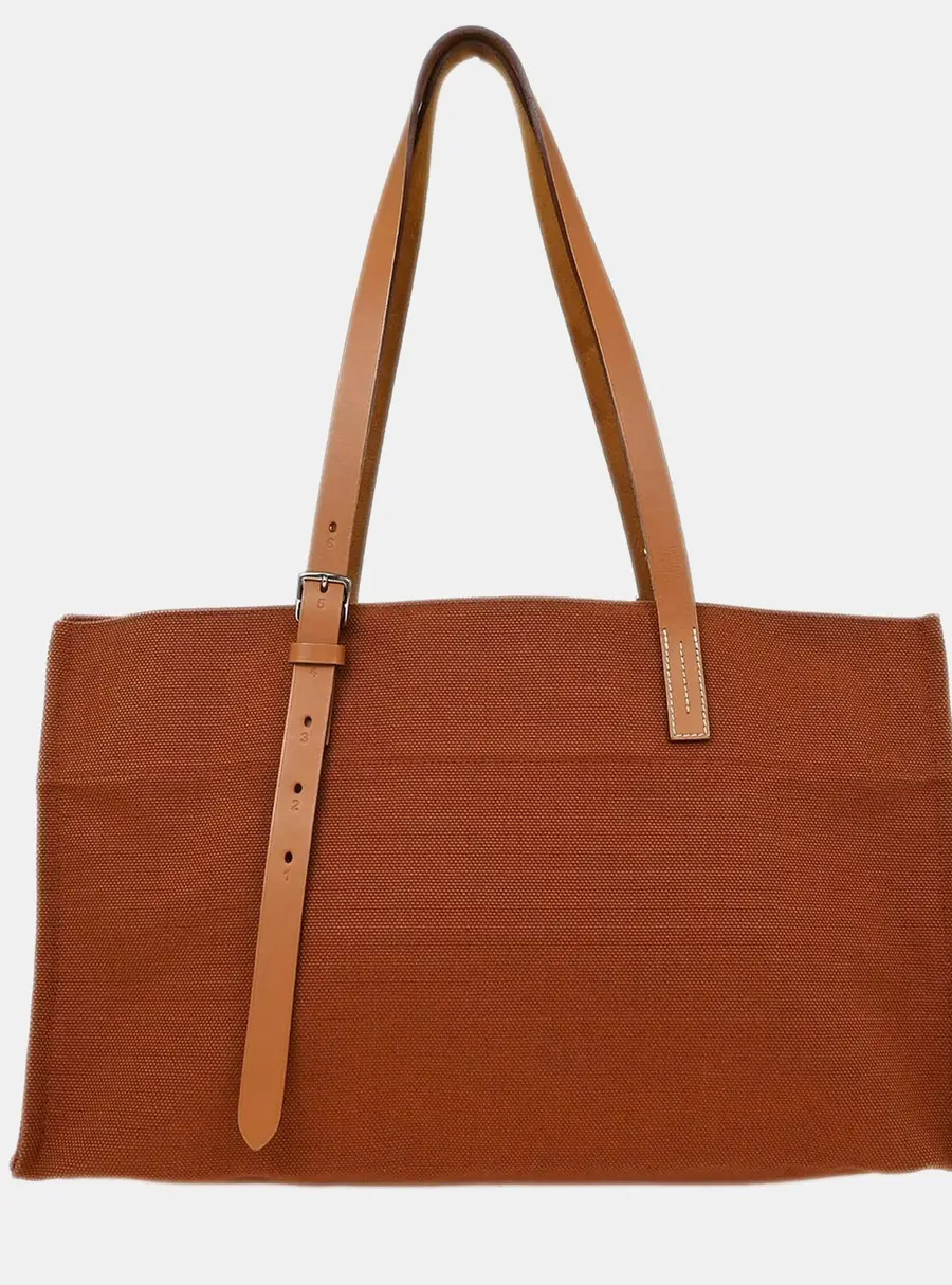 Hermes Etriviere Elan Brown Toile H Canvas Hunter Leather Tote Bag