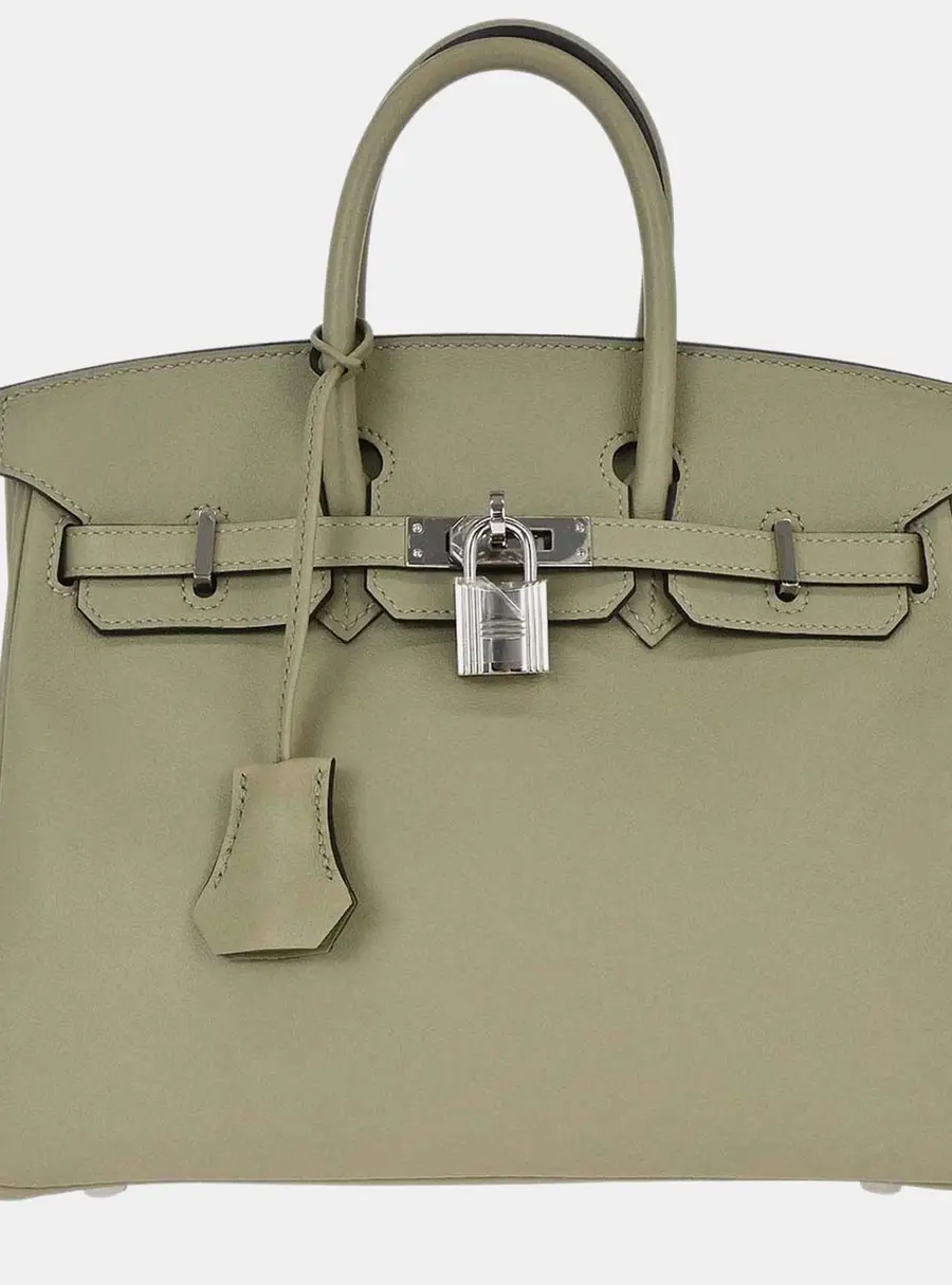 Hermes Birkin 25 Sauge Swift Leather Top Handle Bag