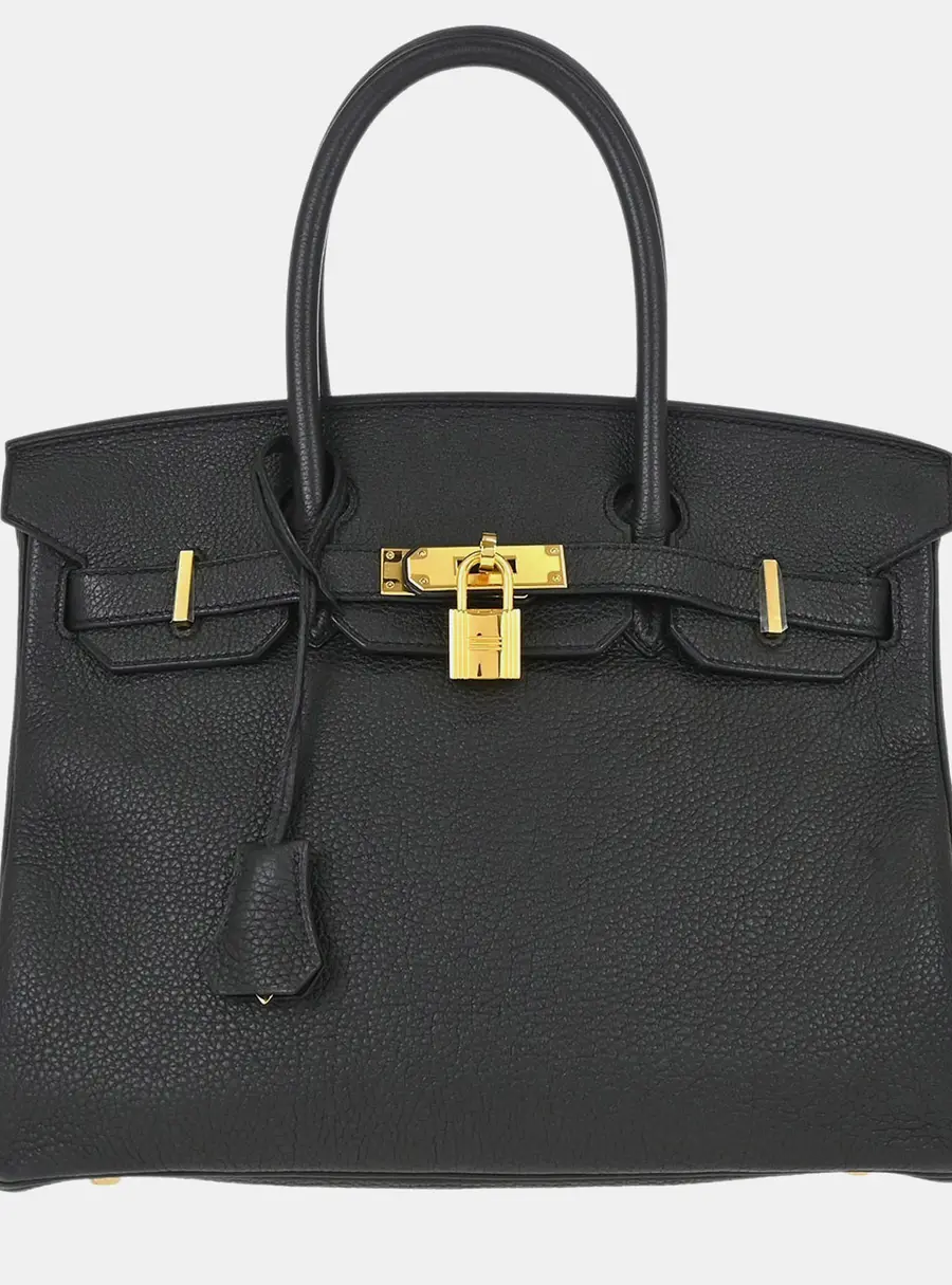 Hermes Birkin 30 Noir Togo Calfskin Leather Gold Hardware Top Handle Bag