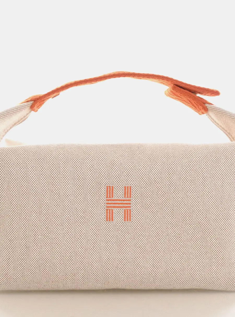 Hermes Bride -a -Brac GM Beige Canvas Cosmetic Bag