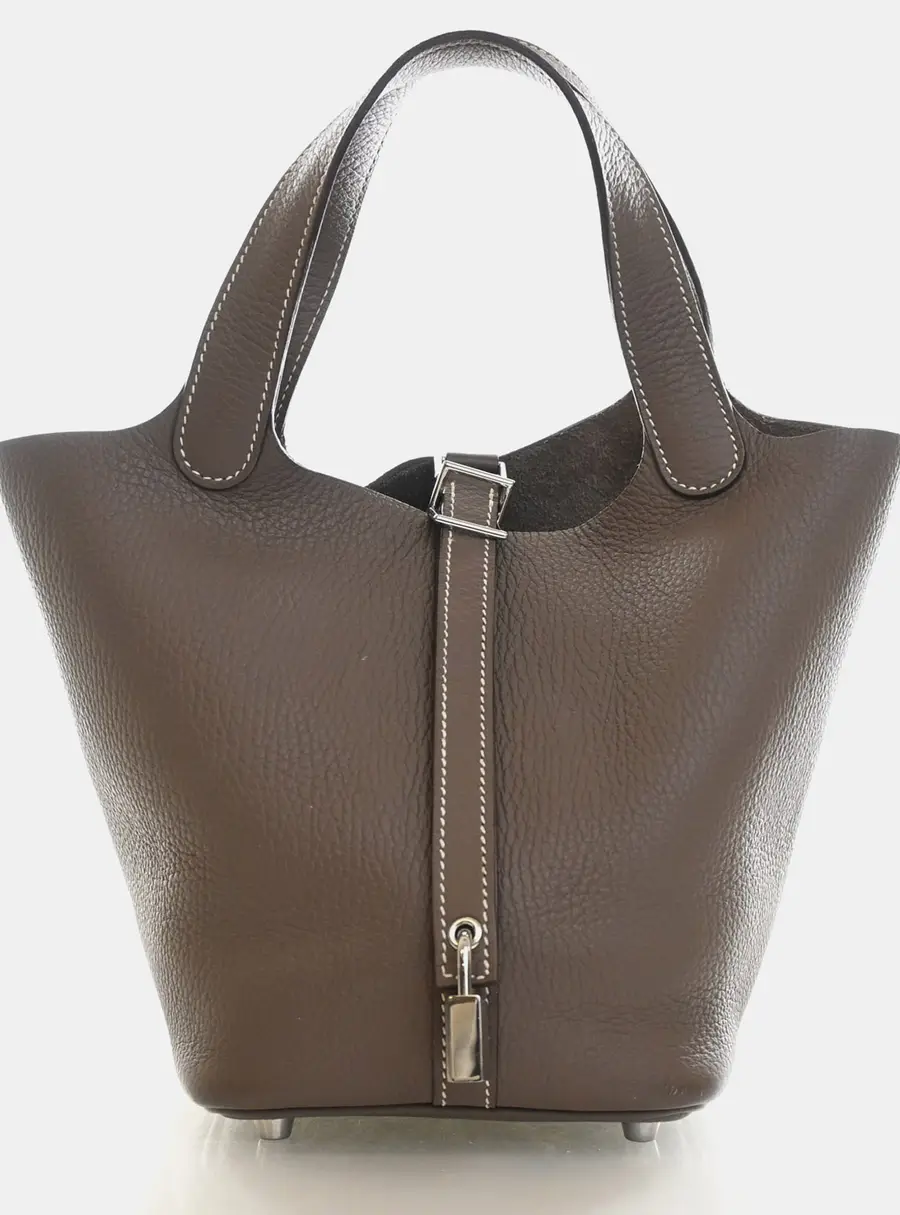 Hermes Picotin Lock 18 Etoupe Clemence Leather Top Handle Bag