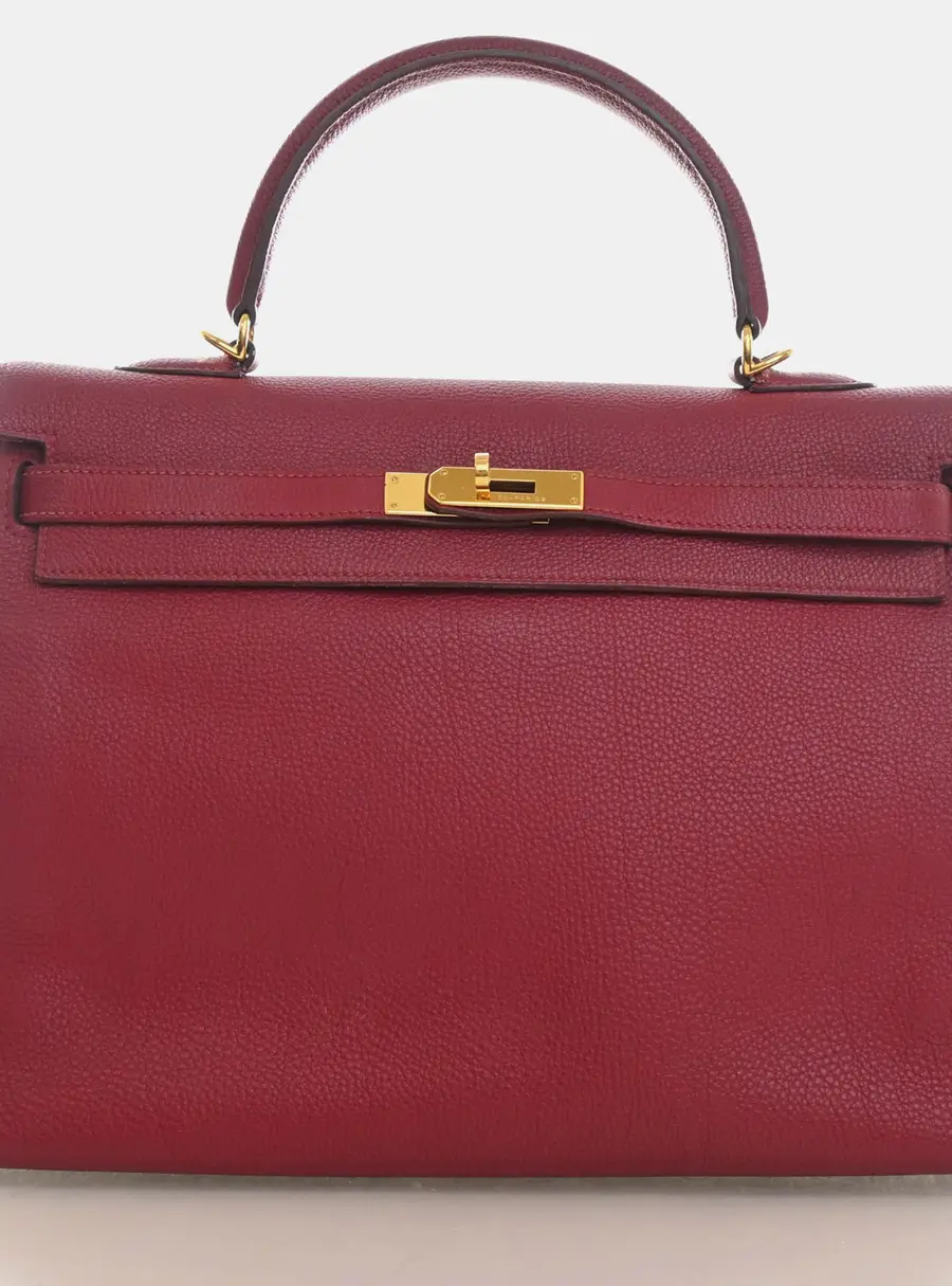 Hermes Kelly 35 Rubis Togo Calfskin Leather Top Handle Bag