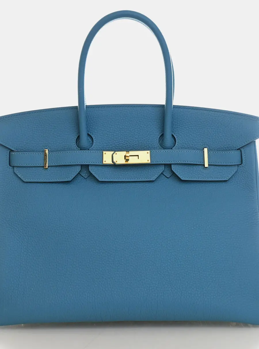 Hermes Birkin 35 Turquoise Togo Calfskin Leather Top Handle Bag
