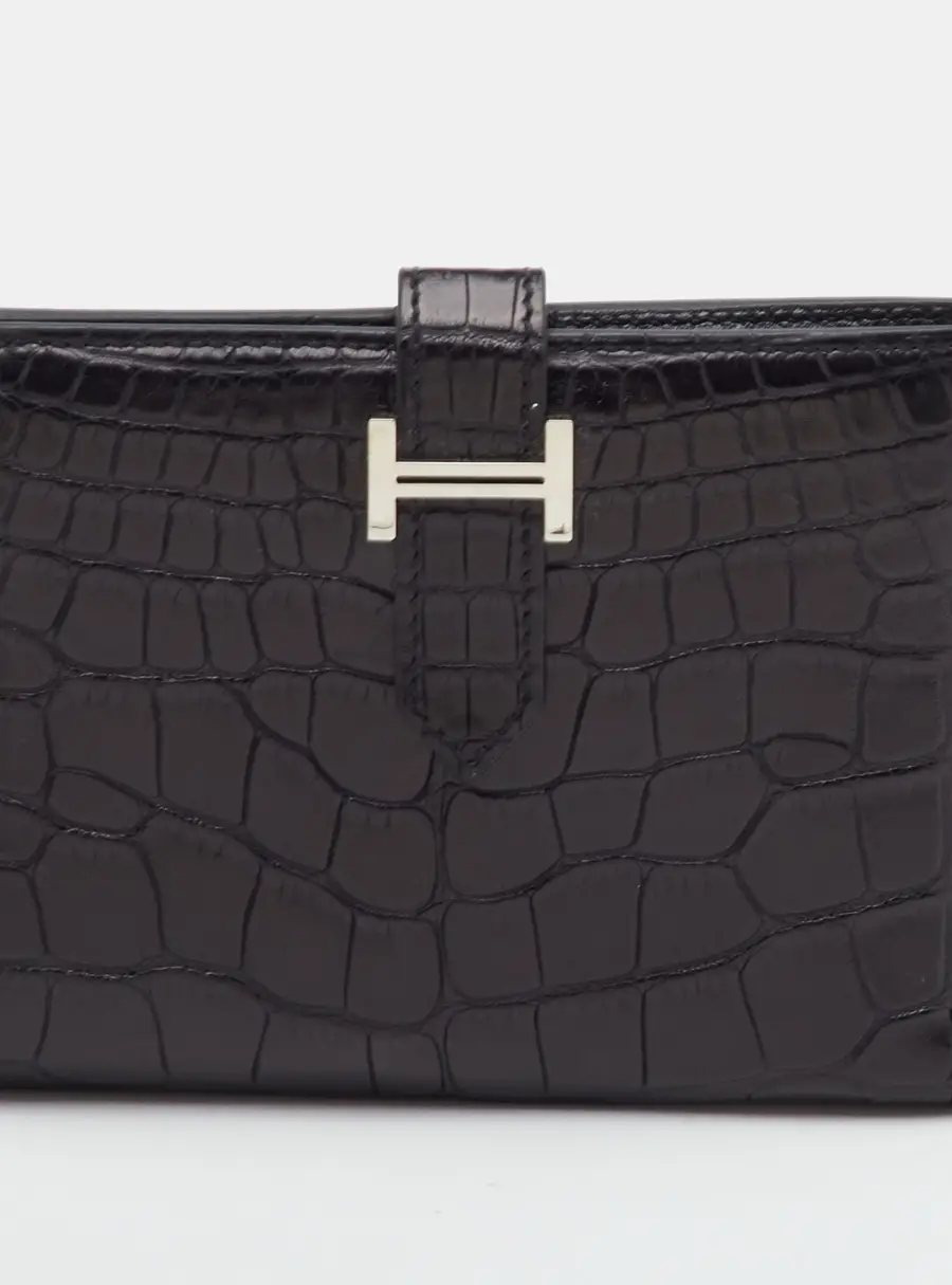 Hermes Bearn Noir Alligator Compact Wallet