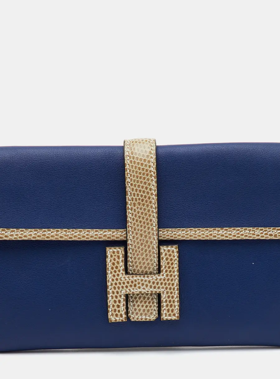 Hermes Jige Duo Bleu Saphir Swift and Lizard Trim Clutch