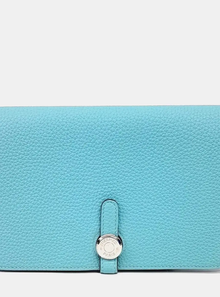 Hermes Dogon Long Blue T Turquoise Clemence Calfskin Leather Wallet Bag