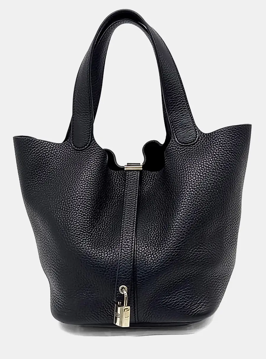Hermes Black Leather Rock Picotin 22 (X)