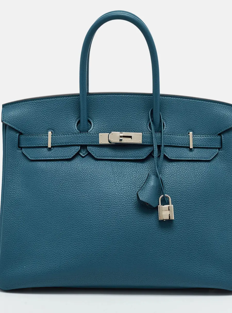Herm&egrave;s Birkin 35 Palladium Finish Bleu de Galice Togo Leather Tote