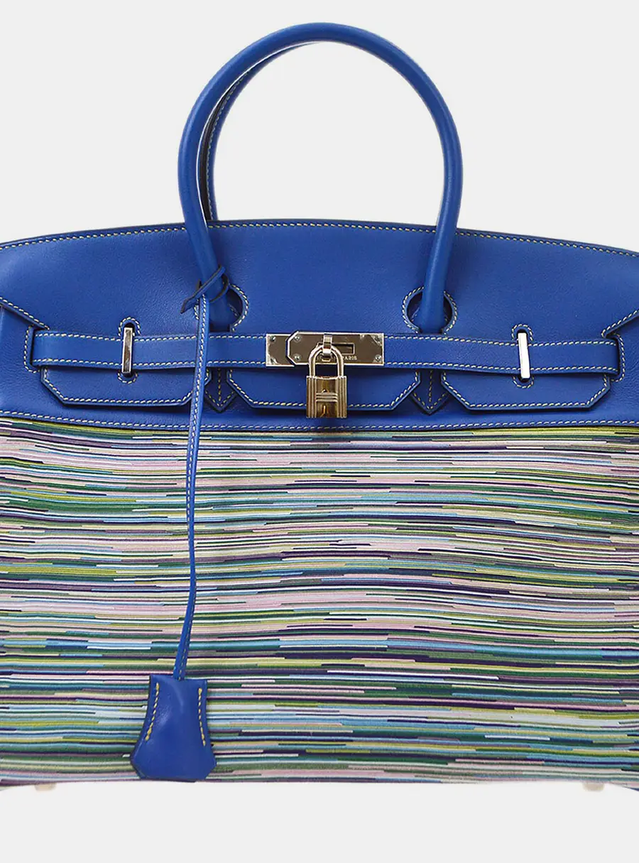 Hermes Birkin 35 Blue France Veau Gulliver Leather Vibrato Top Handle Bag