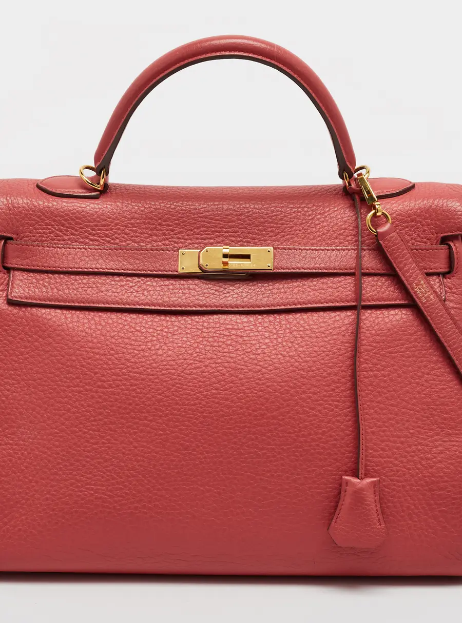 Hermes Kelly Retourne 35 Rose Jaipur Clemence Leather Bag