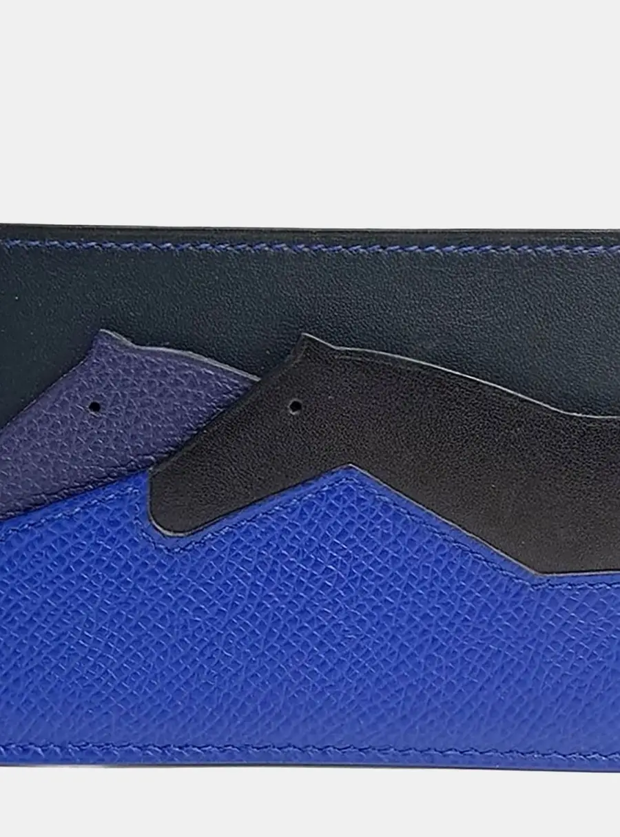 Hermes Les Petits Chevaux Black Blue Leather Card Holder (D)