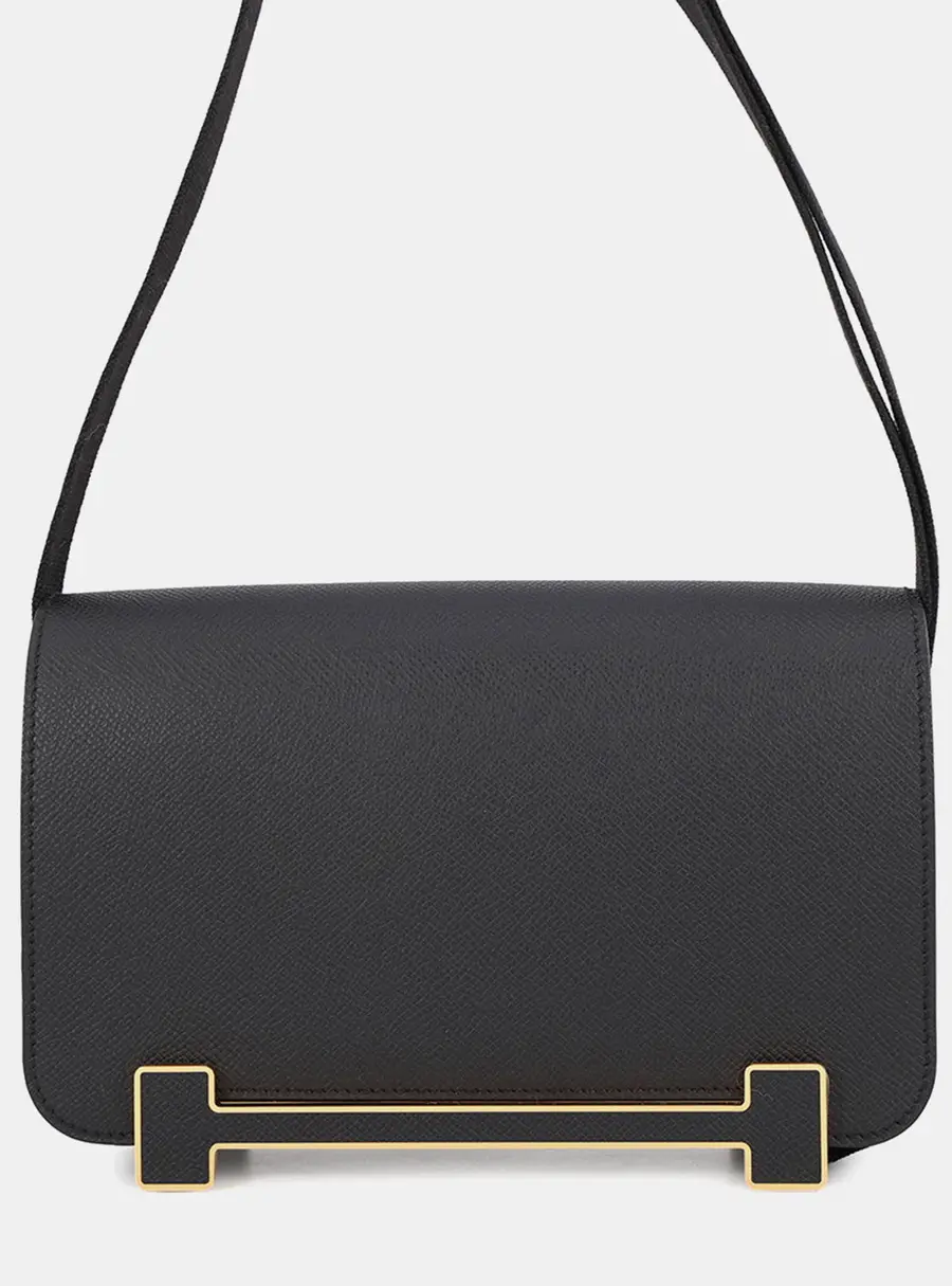 Hermes Geta Slim Black Epsom Leather Crossbody Bag