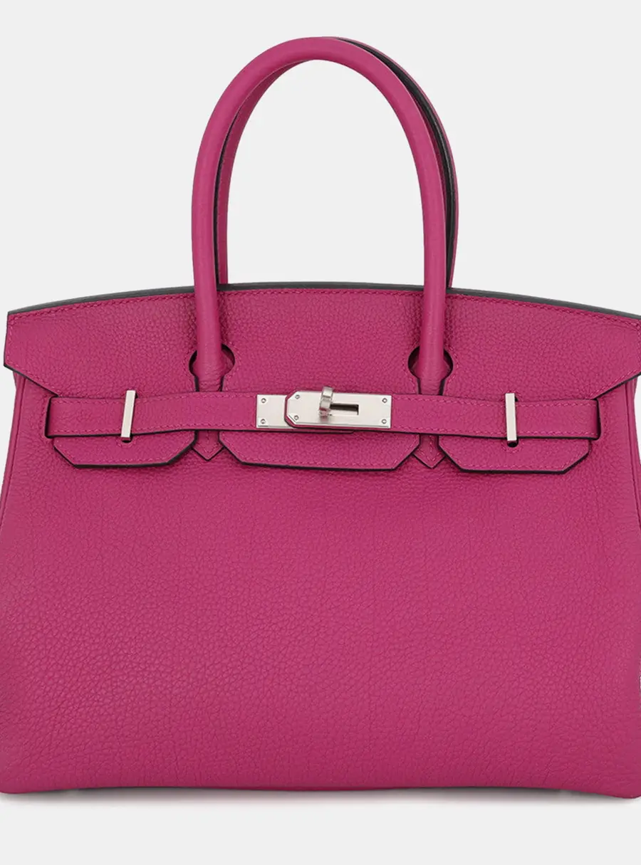 Hermes Birkin 30 Rose Pourpre Togo Calfskin Leather Top Handle Bag