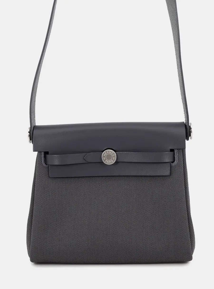 Hermes Herbag Zip Ardoise Toile Military Vache Hunter Leather Size Mini