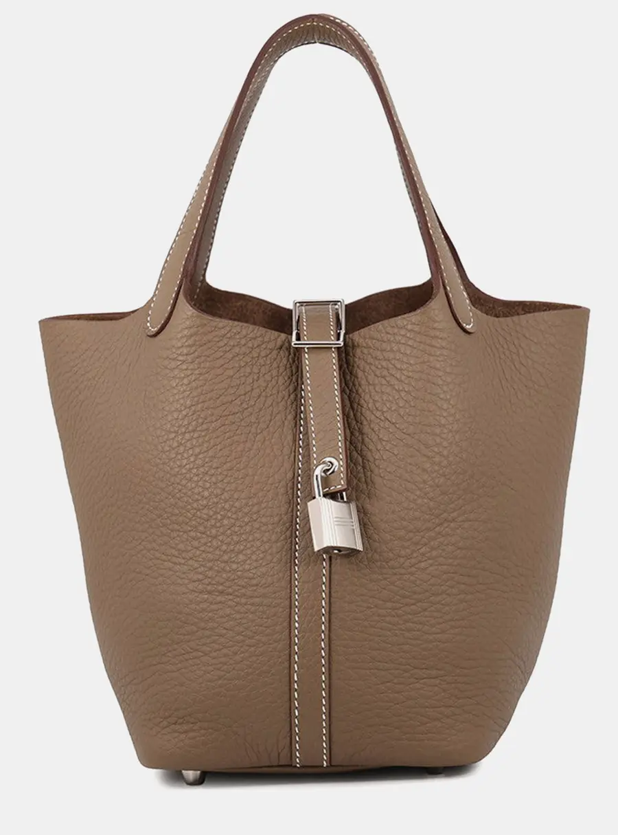 Hermes Picotin Lock PM Etoupe Taurillon Clemence Leather Top Handle Bag
