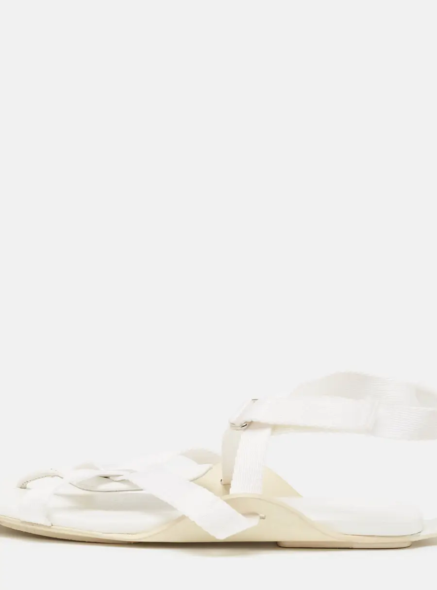 Hermes White Leather and Fabric Strappy Flat Sandals Size 38.5