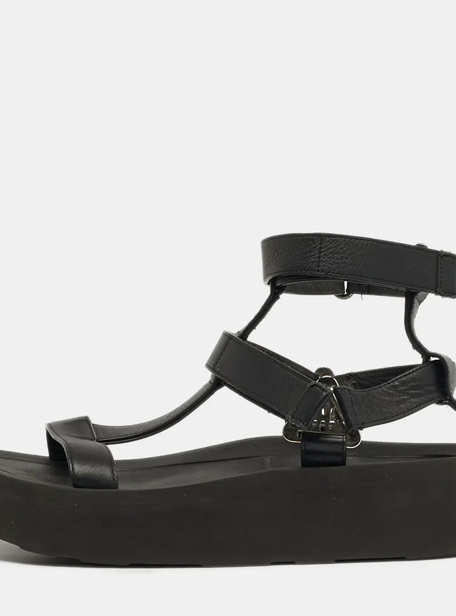 Hermes Enid Size 37 Black Leather Ankle Strap Sandals