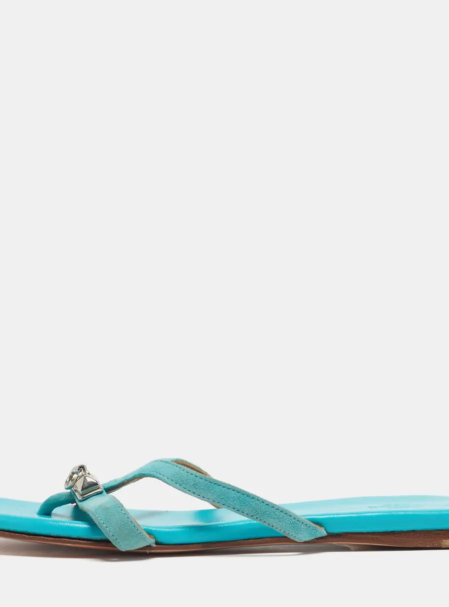Hermes Corfu Size 38 Blue Suede Thong Flatsb Slide