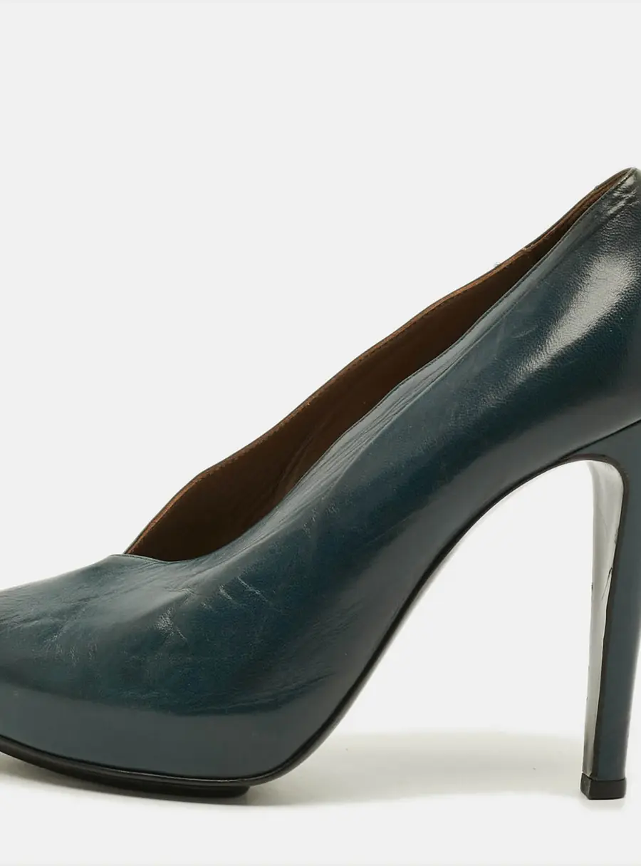 Hermes Florida Size 37 Green Leather Peep Toe Pumps