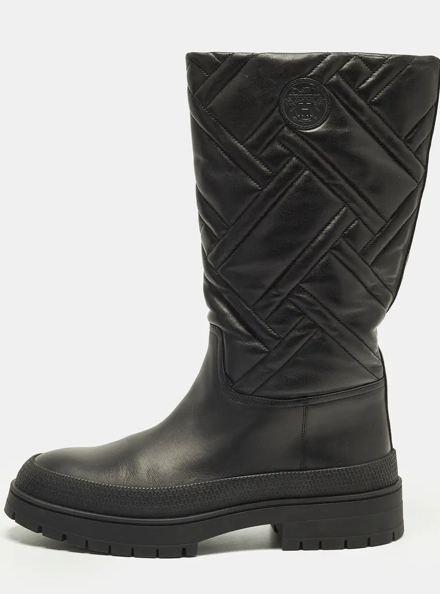 Hermes Fuji Size 40 Black Quilted Leather Mid Calf Boots