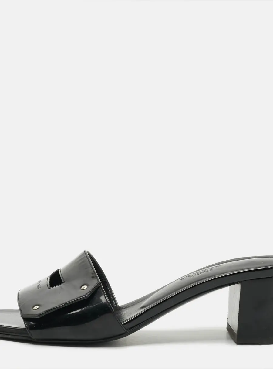 Hermes View Size 35 Black Patent Leather Slide Sandals