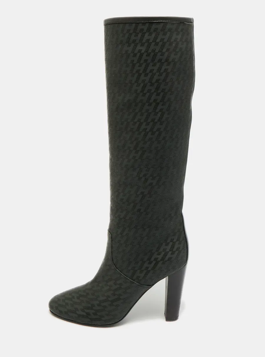 Hermes H Logo Size 36 Black Leather Knee Length Boots