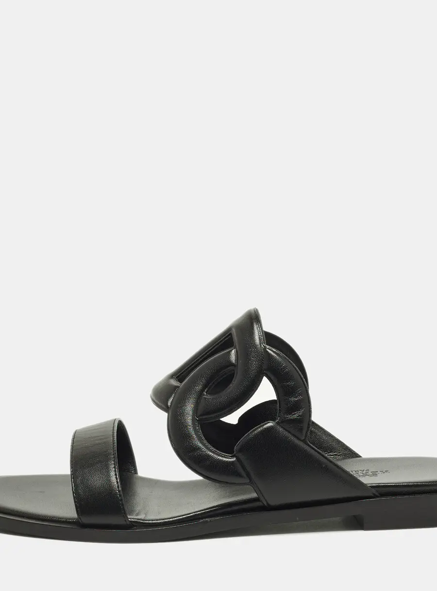 Hermes Lagune Size 39 Black Leather Flat Slide