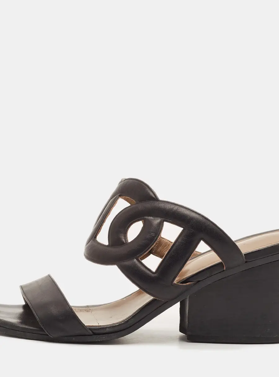 Hermes Bikini Size 40 Black Leather Slide Sandals