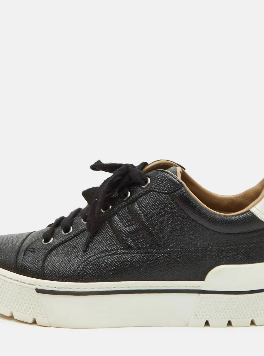 Hermes Voltage Size 39 Black Grained Leather Platform Low Top Sneakers