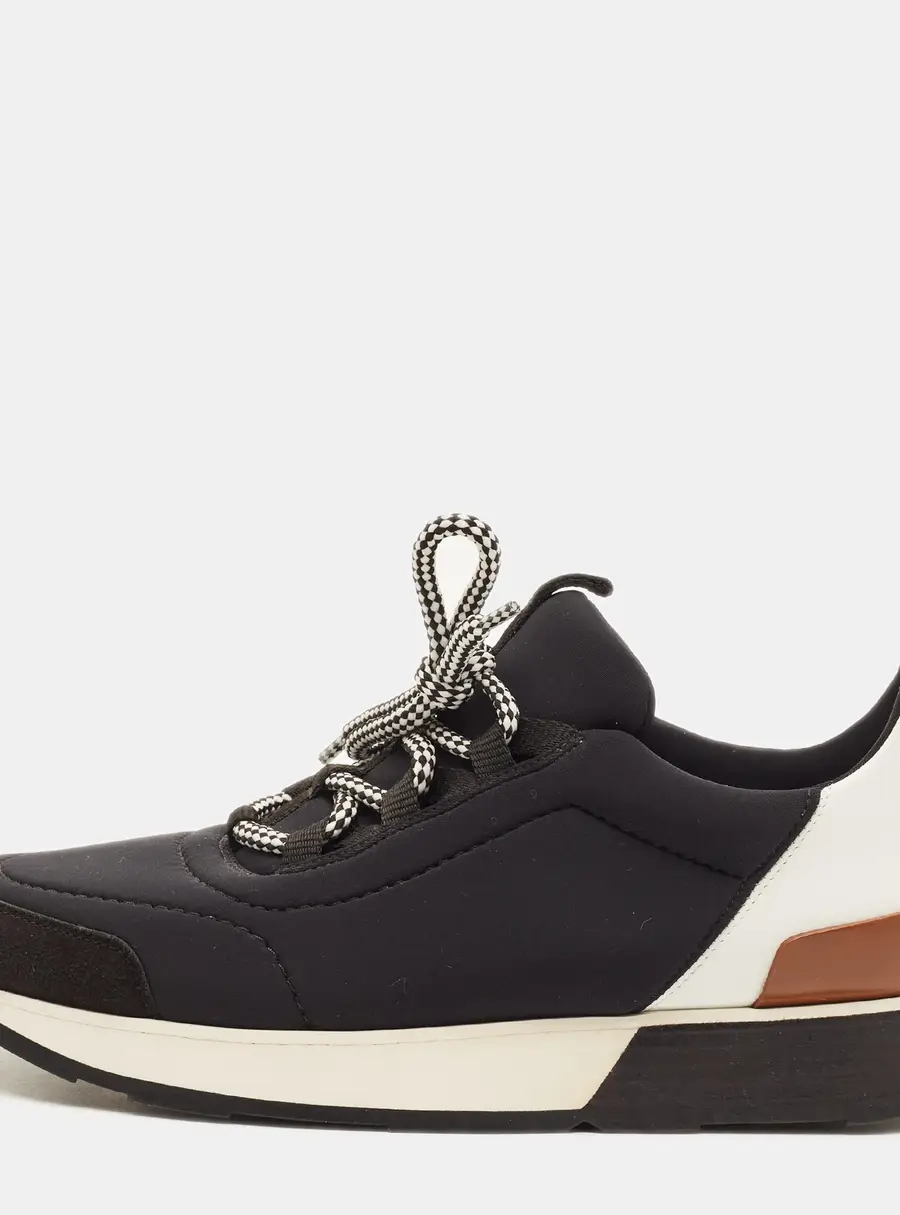 Hermes Miles Size 37.5 Black/White Fabric and Suede Low Top Sneakers