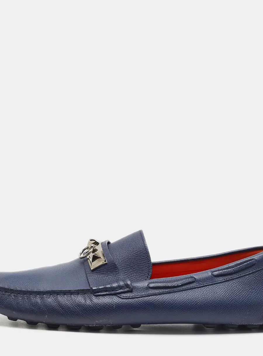 Herm&egrave;s Irving Size 45 Blue Leather Loafers